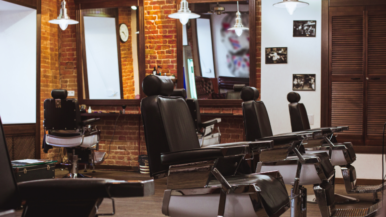 An elevated and updated barbershop space is shown in this image.