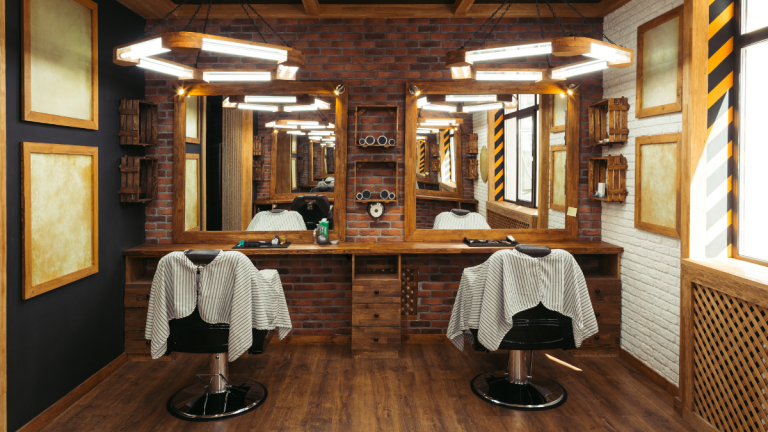 A well-styled barbershop, like the one in this picture, are key for traditional marketing and physical marketing.