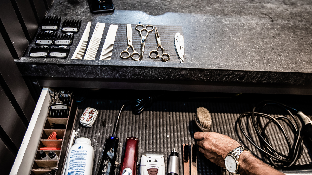 Physical materials are just as important as the tools and equipment used here in this barber's draw.